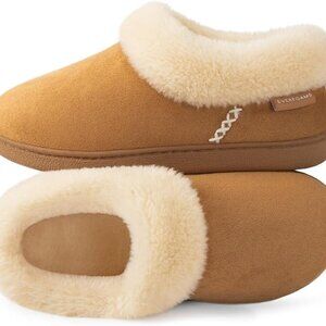 Women's Microsuede Cozy Memory Foam Winter Slippers with Fuzzy Faux Fur Collar